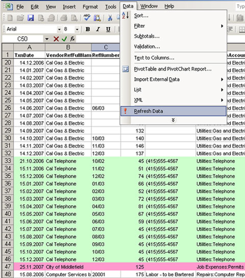 Excel report with QuickBooks information